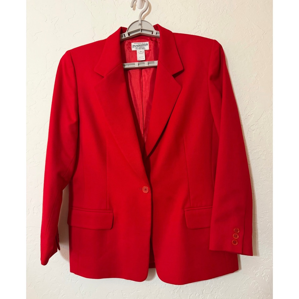 Vtg Pendleton Red Virgin Wool Blazer Jacket 14 Single Button USA Made Academia